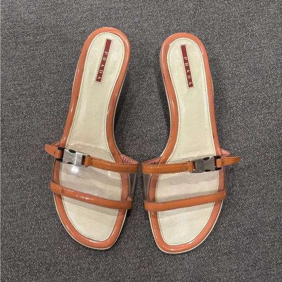 Prada Summer Orange Trim Mule Kitten Heel - Picture 2 of 5